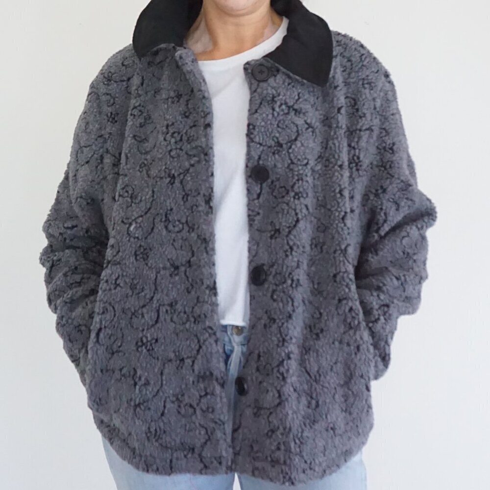 VTG David Paul New York Charcoal Textured Button Front Quilted Collar Jacket M
